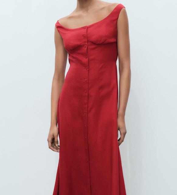 Manufacturer Customized High Quality Trendy Red Sleeveless Midi Sleeveless Dress Having Suited Dinner with Friends