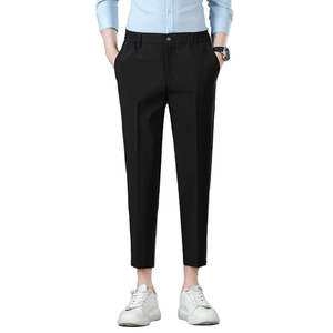 Pantalones de Traje Casuales Transpirables de Estilo Italiano para Hombre, Talla Grande, Cintura Elástica, Corte Recortado, Primavera-Otoño - Product Image 1