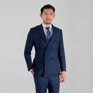 Men's Classic Slim Fit Navy Blue Plaid Suit 3-Piece Blazer For Wedding Elegant Men's Suits