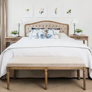 High Quality Natural French Style Wooden Bed Set King and Queen Size with Plywood and Panel Styles for Home and Hotel Use