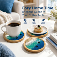 Sous-verre artisanal Vague Océanique – Cadeau de déménagement original pour la plage pour elle et lui, dessous de verre en résine avec base en bois pour les amateurs de café
