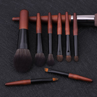 Ensemble de pinceaux de maquillage pour le visage, mini format voyage, 8 pièces, couleur personnalisable, poils de chèvre synthétiques de qualité supérieure, manche en bois