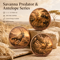 Pièce de monnaie en cuivre pur 999 de 1 oz, couleur, haute relief, série animale moderne Savane Africaine Feng Shui, impression UV, édition puissante