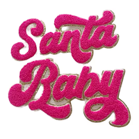 Patch thermocollant personnalisé en dentelle chenille brillante 3D avec motif Joyeux Noël, fleurs, lettres, Père Noël et bébé pour chapeaux et vêtements