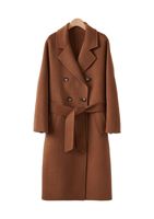 Manteau d'affaires décontracté pour femme, à revers crantés, double boutonnage, ceinture à la taille, longueur midi, mélange laine et cachemire, chaud pour l'automne et l'hiver