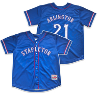 Jersey Baseball Fashion Custom OEM dengan Logo Custom, Warna Biru Tua, Bahan Tackle Twill, Kancing Lengkap, Harga Terjangkau, untuk Latihan Olahraga