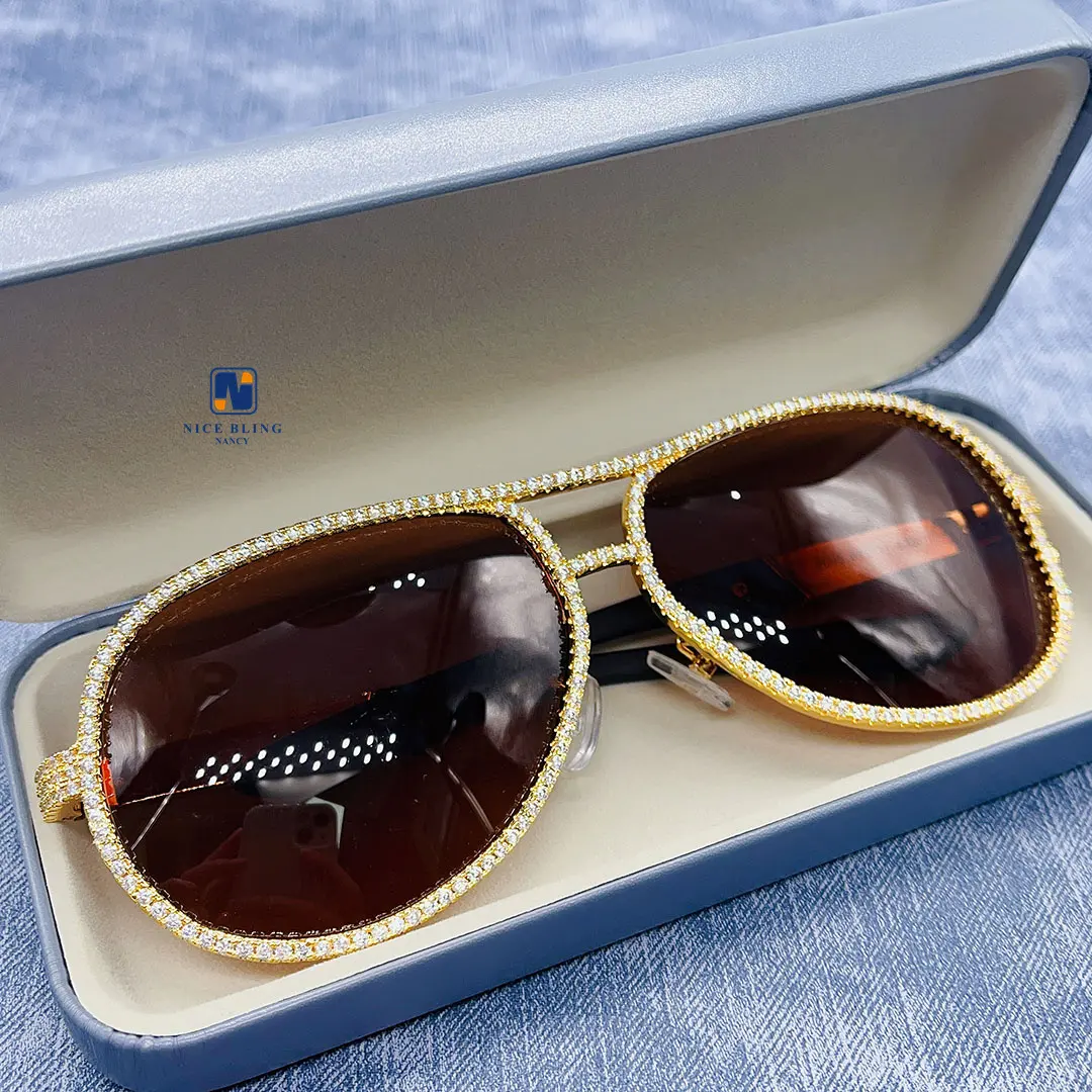 Bijoux glacés en laiton personnalisé 5A + cz pierre hip hop bijoux hommes femmes lunettes de soleil