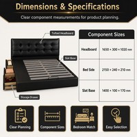 Base de Cama de Cuero Sintético Negro Estilo Hotel para Proyectos de Muebles de Dormitorio King y Queen