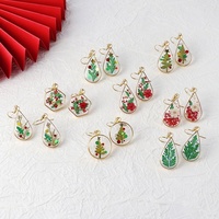 Boucles d'oreilles clous en acier inoxydable pour femme, motif éléments de Noël, fleurs séchées, arbres, résine, goutte d'eau, rondes et hexagonales