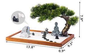 Kit de jardin zen Accessoires de bureau à domicile pour le traitement du stress Mini jardin zen Bouddha <span class=keywords><strong>Bac</strong></span> à <span class=keywords><strong>sable</strong></span> avec plateau en bois Méditation - Product Image 2