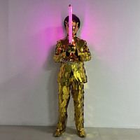 Disfraz de Hombre Espejo Dorado con Sombrero de Copa, Traje de Robot Reflectante para Espectáculos, Fiestas, Discotecas