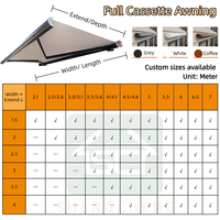Auvent rétractable électrique d'extérieur à bras articulés, cassette intégrale, tailles personnalisées, 3x3 3x4 4x3 4x4 4x5 4x6 6x3 6x4m, vente en gros