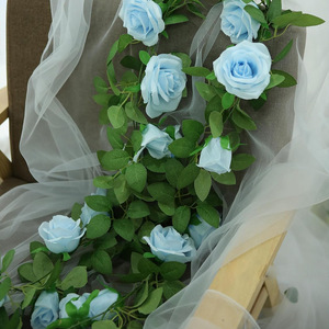 Artificial <b>Light</b> Blue Rose Vines 2M Silk Flower High Simulation Wedding Decoration <b>Door</b> Hanging Twining Vines - Product Image 4
