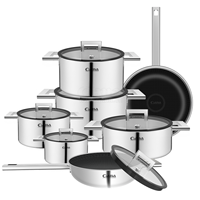 Ensemble de 13 ustensiles de cuisine Oudro Classic en acier inoxydable écologique avec poignées creuses, design à angle droit, compatible induction, pour la cuisine à domicile