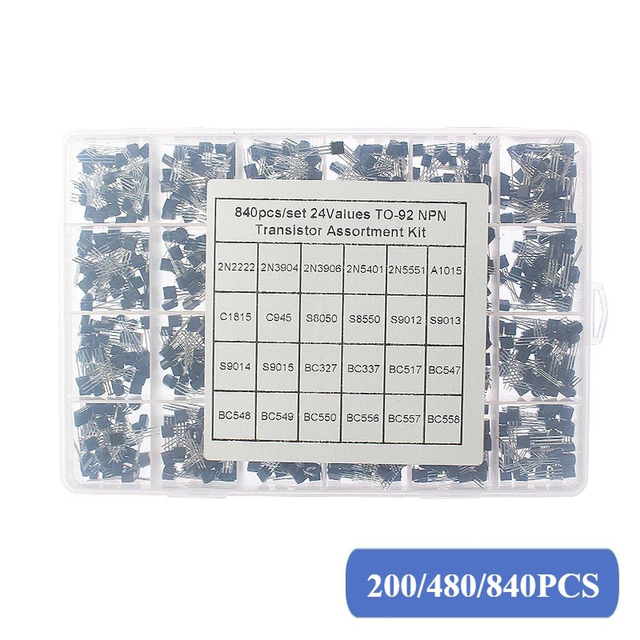 200/480/840pcs TO-92 Transistor Kit Assortment Box BC547 BC327 BC337 2N2222 3906 C945 PNP/NPN Transistors Set Electronics Kit