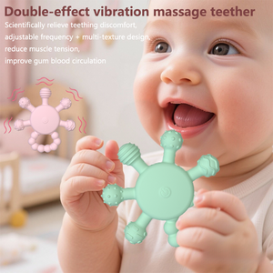 Venta caliente <span class=keywords><strong>mordedor</strong></span> eléctrico de silicona de grado alimenticio bebé sensorial suave USB <span class=keywords><strong>vibrador</strong></span> dentición juguetes para calmar el dolor de dientes <span class=keywords><strong>mordedor</strong></span> - Product Image 3