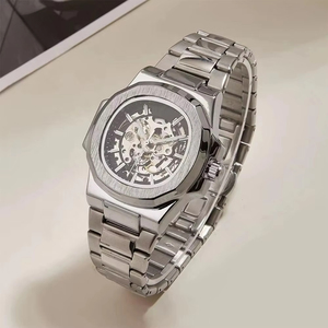 Reloj con caja de esqueleto de acero inoxidable de lujo para hombre con logotipo personalizado, movimiento mecánico automático, esfera de 41mm de diámetro, 18mm de ancho de banda - Product Image 3