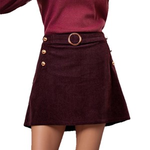 Falda Midi <span class=keywords><strong>de</strong></span> Pana Nueva <span class=keywords><strong>de</strong></span> Otoño e Invierno con Hebilla Metálica, Estilizada y Versátil, a la <span class=keywords><strong>Moda</strong></span> - Product Image 5