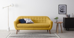 <span class=keywords><strong>Divano</strong></span> a 3 Posti in Tessuto <span class=keywords><strong>Giallo</strong></span> Senape Stile Mid-Century Modern per Lobby - Product Image 3