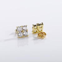 Boucles d'oreilles clous en or avec grappe de quatre pierres CZ serties à griffes pour hommes et femmes, bijoux de fête hip-hop, cadeau