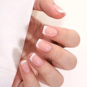 32 pièces/ensemble, faux ongles courts en gel souple, marque privée FS124, vente en gros, haute qualité, faux ongles français faits à la main, à presser - Product Image 1