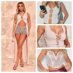 Colección informal de verano para mujer, ropa en stock, vestidos de rayón, Tops, decoración de encaje, botón en la cintura, incluido el vestido de traje de baño, usado - Product Image 4