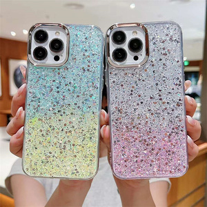 Mode deux couleurs dégradé paillettes Flash poudre époxy colle femmes <span class=keywords><strong>coque</strong></span> de téléphone pour <span class=keywords><strong>iPhone</strong></span> 16 15 14 13 12 <span class=keywords><strong>11</strong></span> <span class=keywords><strong>Pro</strong></span> Max couverture - Product Image 2