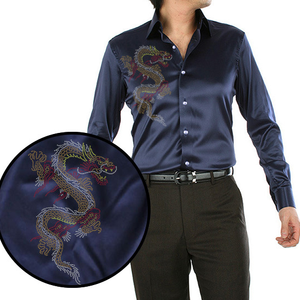 <span class=keywords><strong>Camicia</strong></span> da <span class=keywords><strong>uomo</strong></span> a maniche lunghe in <span class=keywords><strong>raso</strong></span> con stampa drago cinese e design in lamina d'oro, casual - Product Image 5