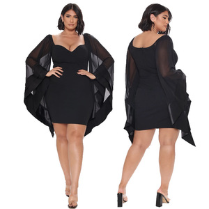 Pre-vendita 2021 <span class=keywords><strong>Abito</strong></span> Nero in Tulle <span class=keywords><strong>a</strong></span> <span class=keywords><strong>Pipistrello</strong></span> <span class=keywords><strong>con</strong></span> <span class=keywords><strong>Maniche</strong></span> Lunghe e Scollo <span class=keywords><strong>a</strong></span> V per Donne Taglie Forti - Product Image 5