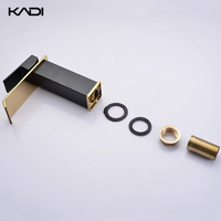 Keran wastafel kamar mandi, keran wastafel toilet, tuas tunggal Modern mewah, keran Stainless Steel, lubang tunggal, air terjun, warna hitam emas