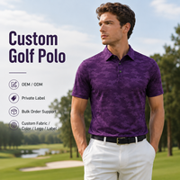 Polo de golf personnalisé OEM pour hommes, motif camouflage violet jacquard, tricot performant anti-humidité, pour tournoi, avec personnalisation de marque