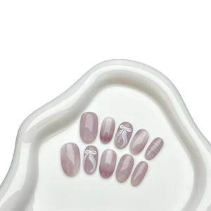 Lot de 10 faux ongles réutilisables faits main, style amandes moyennes-longues, <span class=keywords><strong>rouge</strong></span> français, motif guirlande pour Doigts, collection Saint-Valentin Automne-Été - Product Image 2