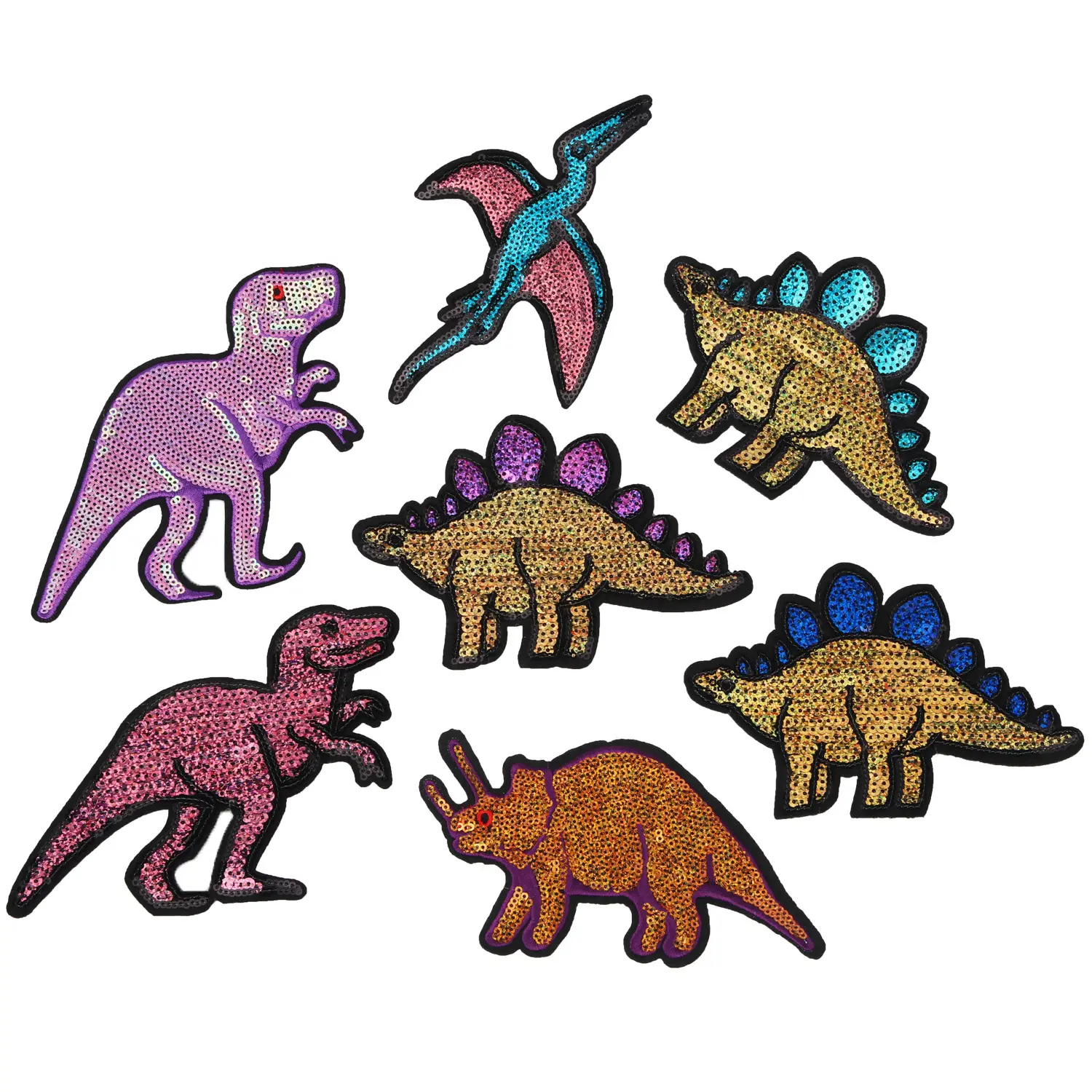 Groothandel Prijs Big Size Dinosaurus Ontwerp Ijzer Op Geborduurde Pailletten Patches Voor Kinderkleding