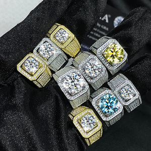 18k Banhado A Ouro 925 Prata Premium Homens 2 Carat Color Moissanite Anel De Noivado Elegante Banda De Casamento - Product Image 1