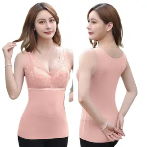 Winter Warm Vest Women Plus Velvet Thick Sexy Thermal Underwear Ladies Vest Lace Warm Vest