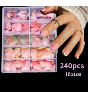 240 <span class=keywords><strong>faux</strong></span> ongles courts français à couverture complète, multicolores, à presser, couleur arc-en-ciel - Product Image 1