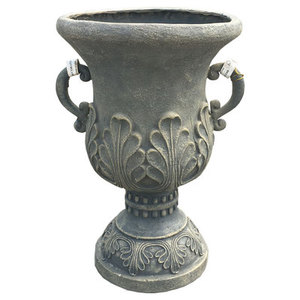 <span class=keywords><strong>Maceta</strong></span> de Fibra de Vidrio Estilo Europeo Antiguo, Color Cemento, con Relieve de Hojas Doradas, para Jardín, Villa, Estilo Romano, Tamaño <span class=keywords><strong>Grande</strong></span> - Product Image 1
