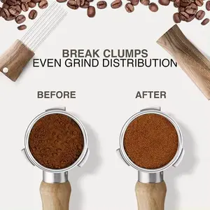 Grosir alat pengaduk kopi kayu, alat perata kopi kenari untuk Aksesori kopi baja tahan karat dipoles