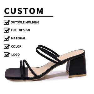 Chaussures pour <span class=keywords><strong>femme</strong></span> au design personnalisé, style nouveau, sexy, à talons hauts, mules avec <span class=keywords><strong>4</strong></span> brides en PU, talons ouverts, <span class=keywords><strong>talon</strong></span> épais de 6,5 <span class=keywords><strong>cm</strong></span> XuL52 - Product Image 1