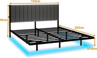 Großhandel: Umweltfreundliches, minimalistisches schwebendes Bettgestell mit Stoff-LED-Beleuchtung, gepolstertem Kopfteil und Stahllattenrost zur Aufbewahrung