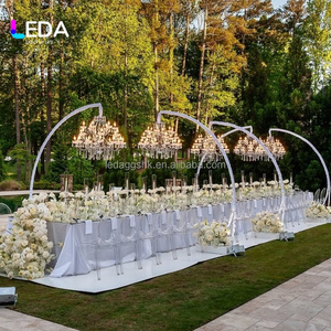 LEDA Black or White Iron Metal Background <b>Frame</b> Hook Arc Chandelier Light <b>Arch</b> Stand for Outdoor Wedding Decoration - Product Image 1