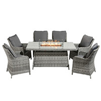 Ensemble de mobilier de jardin en rotin et osier pour 6 personnes avec table brasero et table de repas pour barbecue