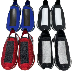 Chaussures de créateur pour hommes, baskets de sport noires et blanches à paillettes, chaussures plates avec strass et cristaux, avec boîte - Product Image 1