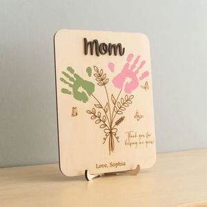 Custom <b>Mothers</b> <b>Day</b> Gift Wooden Handprint Flower Art Personalized Mom Table <b>Decor</b> - Product Image 3