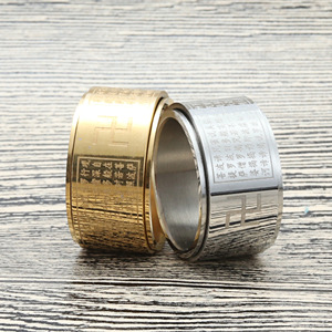 Titanium Steel Buddha Scripture <b>Ring</b> Men's Punk Style Retro Skull Design 27050 - Product Image 3