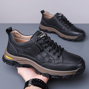 Zapatos Casuales de Cuero para Hombre, Punta Redonda, con Cordones, Forro de Tela Transpirable, Suela de Goma, Entresuela de EVA, para Todas las Temporadas, Estilo para Caminar - Product Image 1