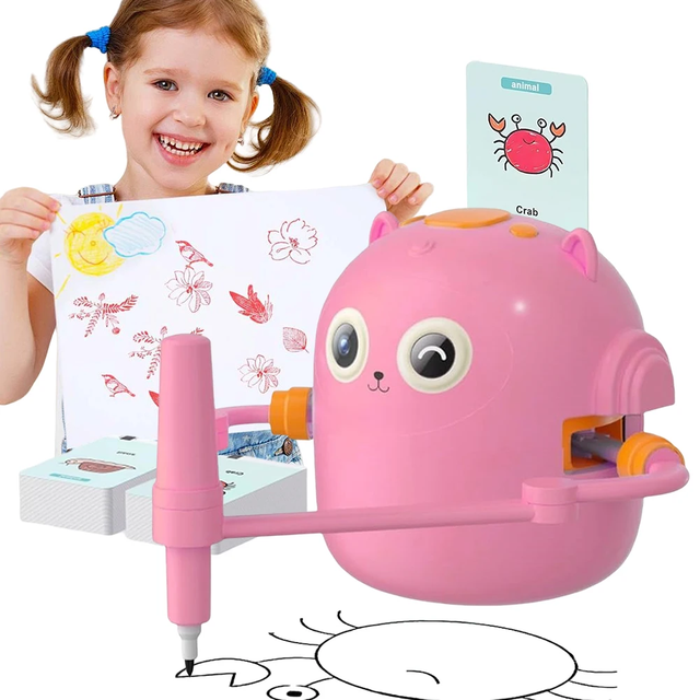 Intelligent Enlightenment Automatic Children Painting Robot Toy 100 Paint Cards Smart Music Interactive Drawing Robot for Kids