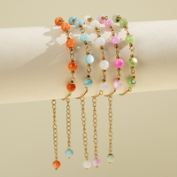 Bracelet minimaliste en chaîne de chapelet filée, avec perles rondes brillantes et perles en pierre naturelle, plaqué or 18K PVD