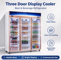 Réfrigérateur commercial vertical à triple porte vitrée pour boissons, refroidisseur de bière à grande capacité pour supermarché