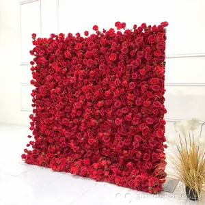 GNW Hot Sale 5D Artificial Red Rose Flower Wall Silk Flowers for Wedding Backdrop Bridal Shower Event Decoration